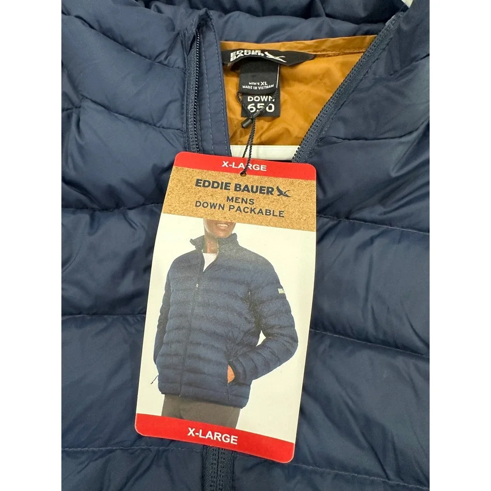 Eddie Bauer Mens 650 Down Packable Jacket Insignia Blue Puffer EB004779 XL NWT‎